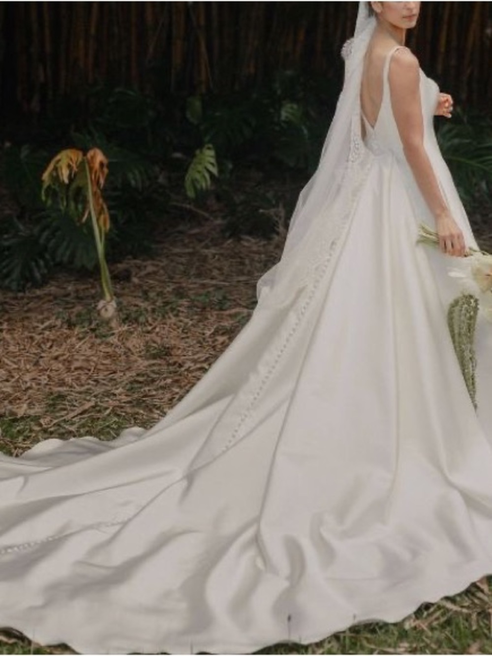 Pronovias Ivory A-Line Bridal Gown with Button-Trim Train